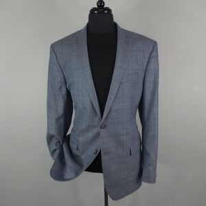 Ralph Lauren Blazer Mens 46L Blue Wool Silk Linen Plaid 2 Button Sport Coat
